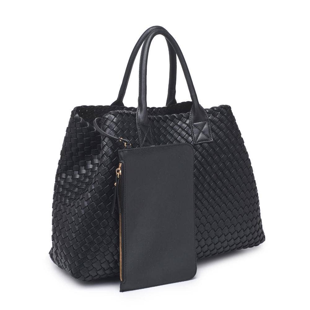Ithaca Woven Vegan Leather Tote: Black