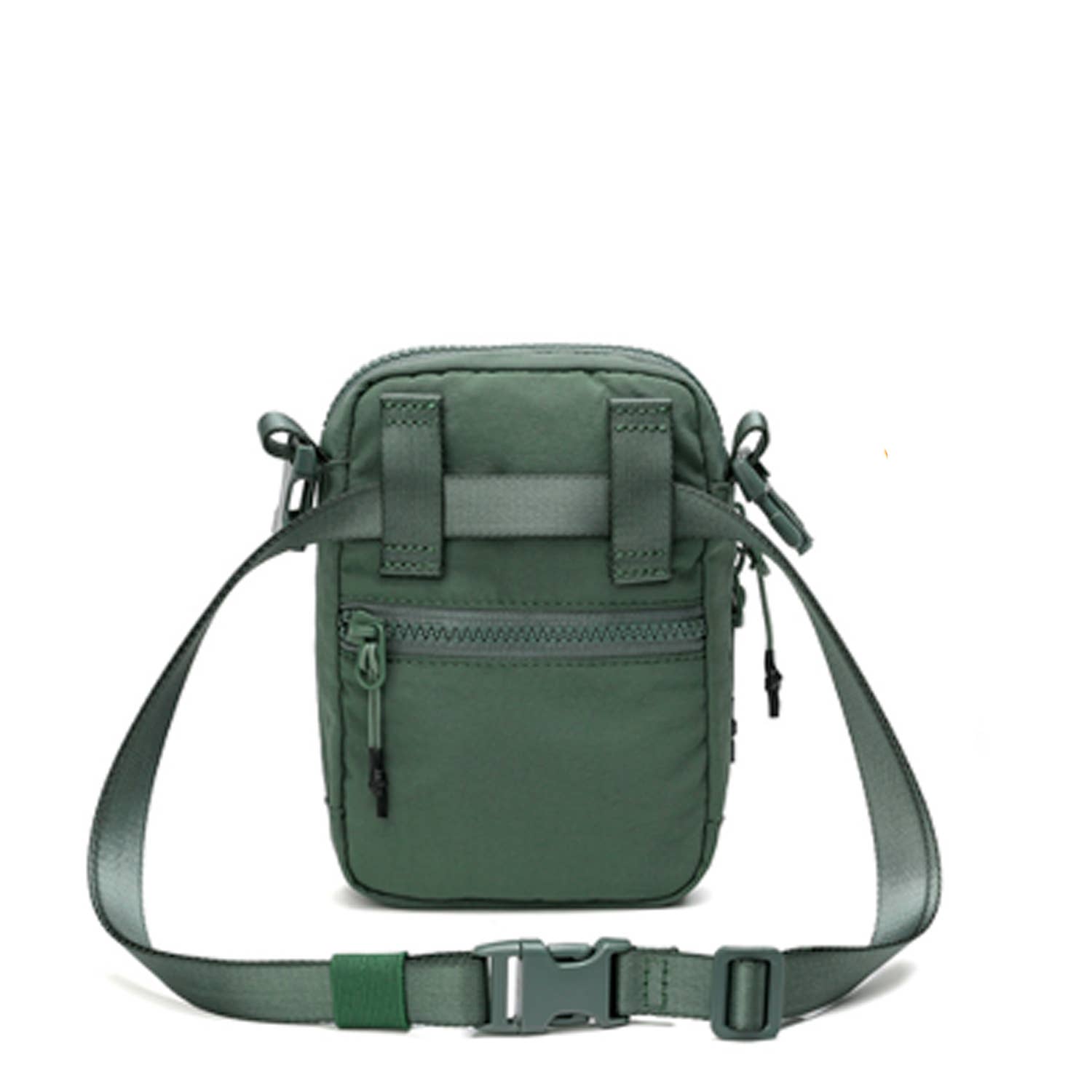 Clara Alternative Nylon Vertical Travel Size Sling Belt Bag: Bean Green