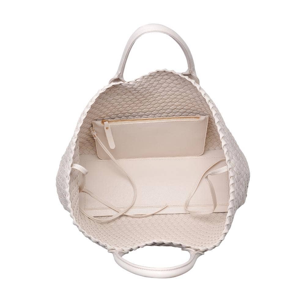 Ithaca Woven Vegan Leather Tote: Oatmilk