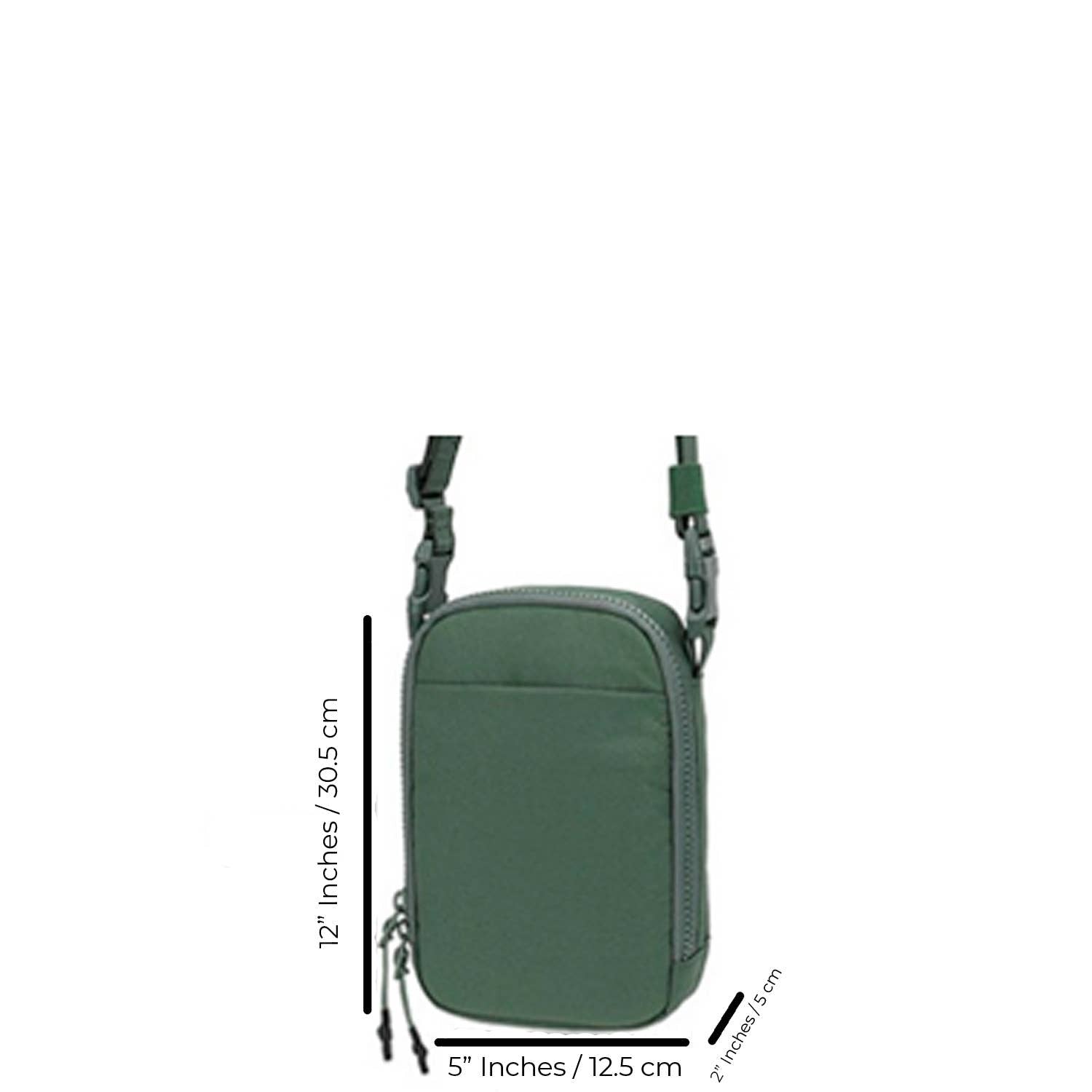 Clara Alternative Nylon Vertical Travel Size Sling Belt Bag: Bean Green