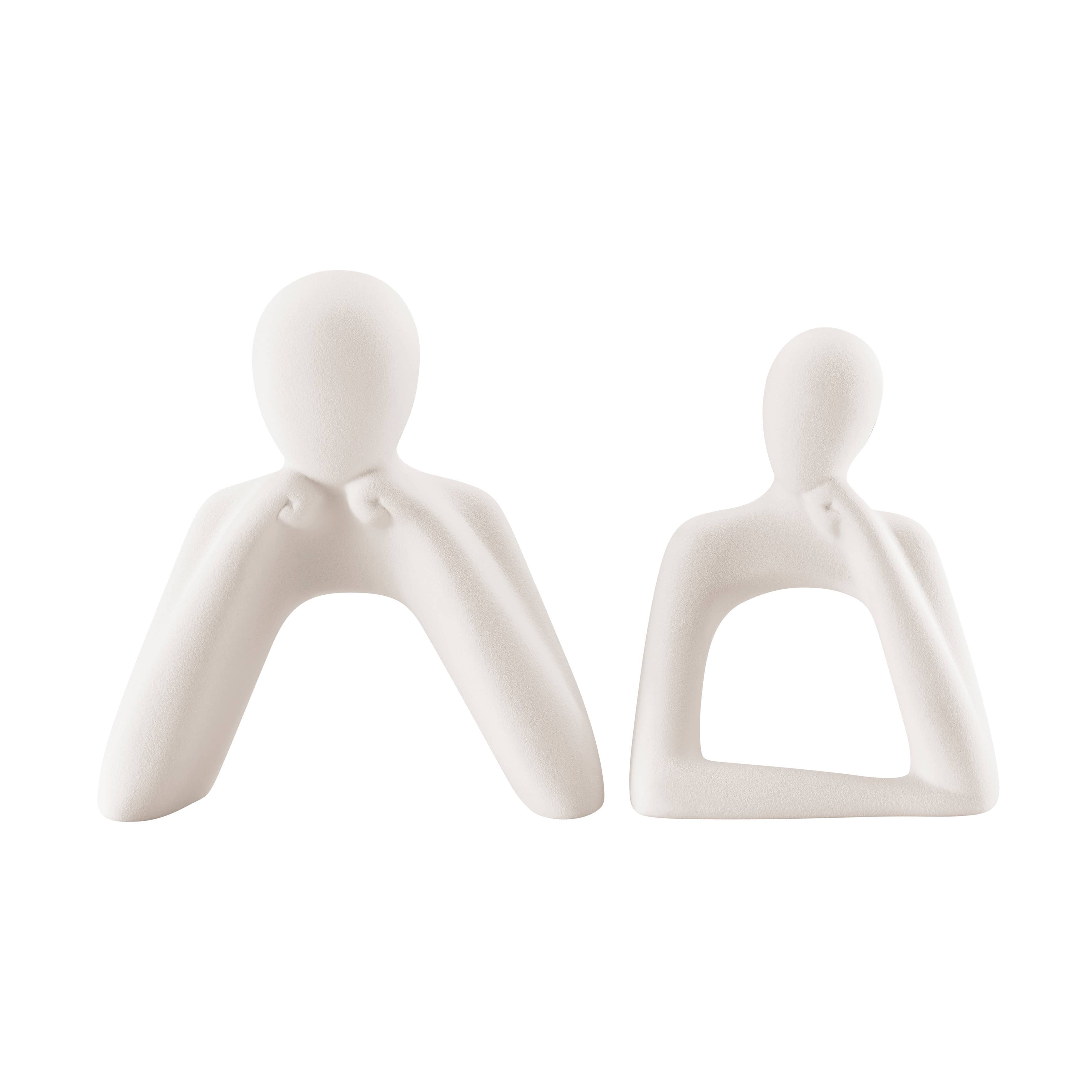 Hans Tanka Cream Thinking Couple Matte Ceramic Sculpture Set