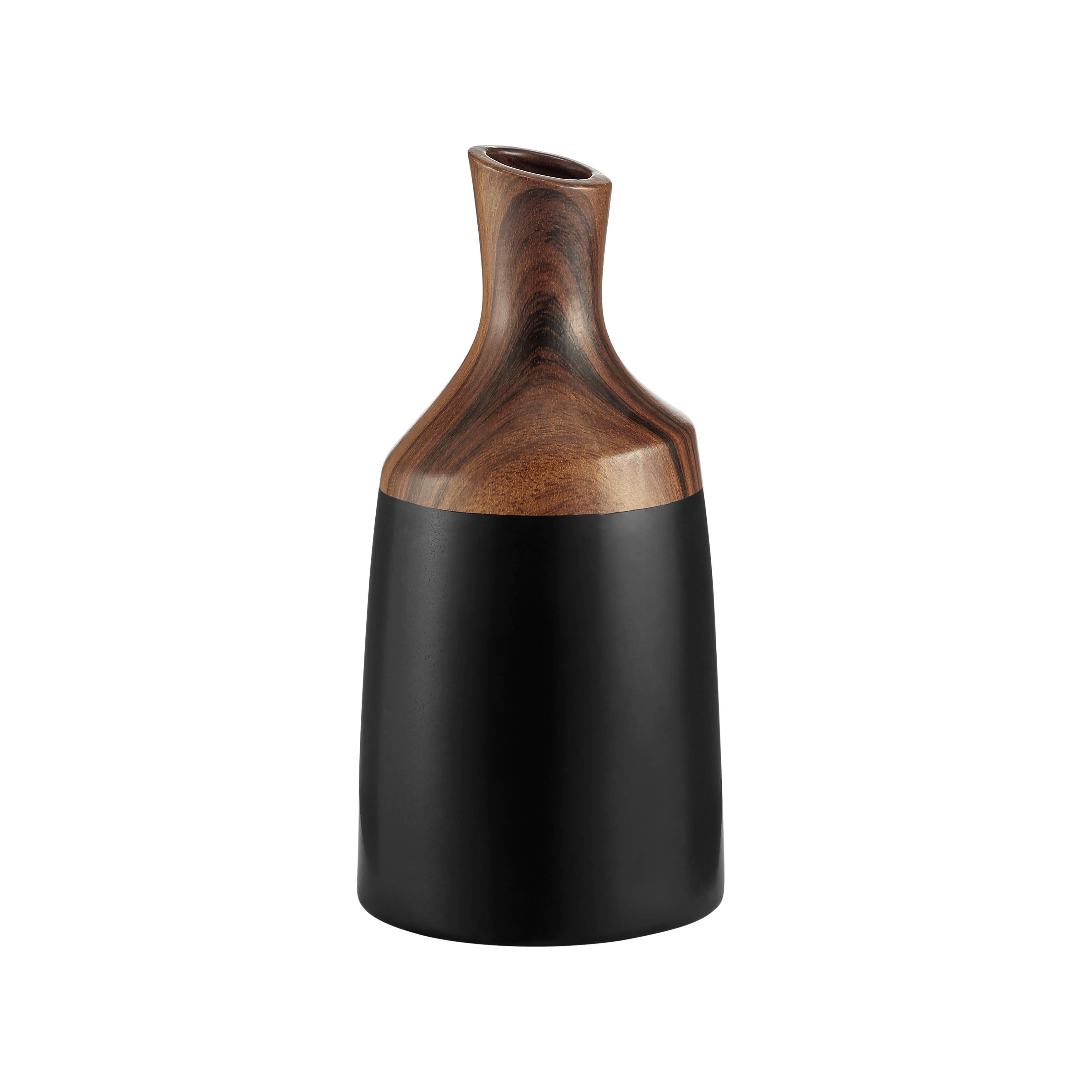 Milo Kande Carafe Two Tone Tabletop Vase Black and Walnut: Large