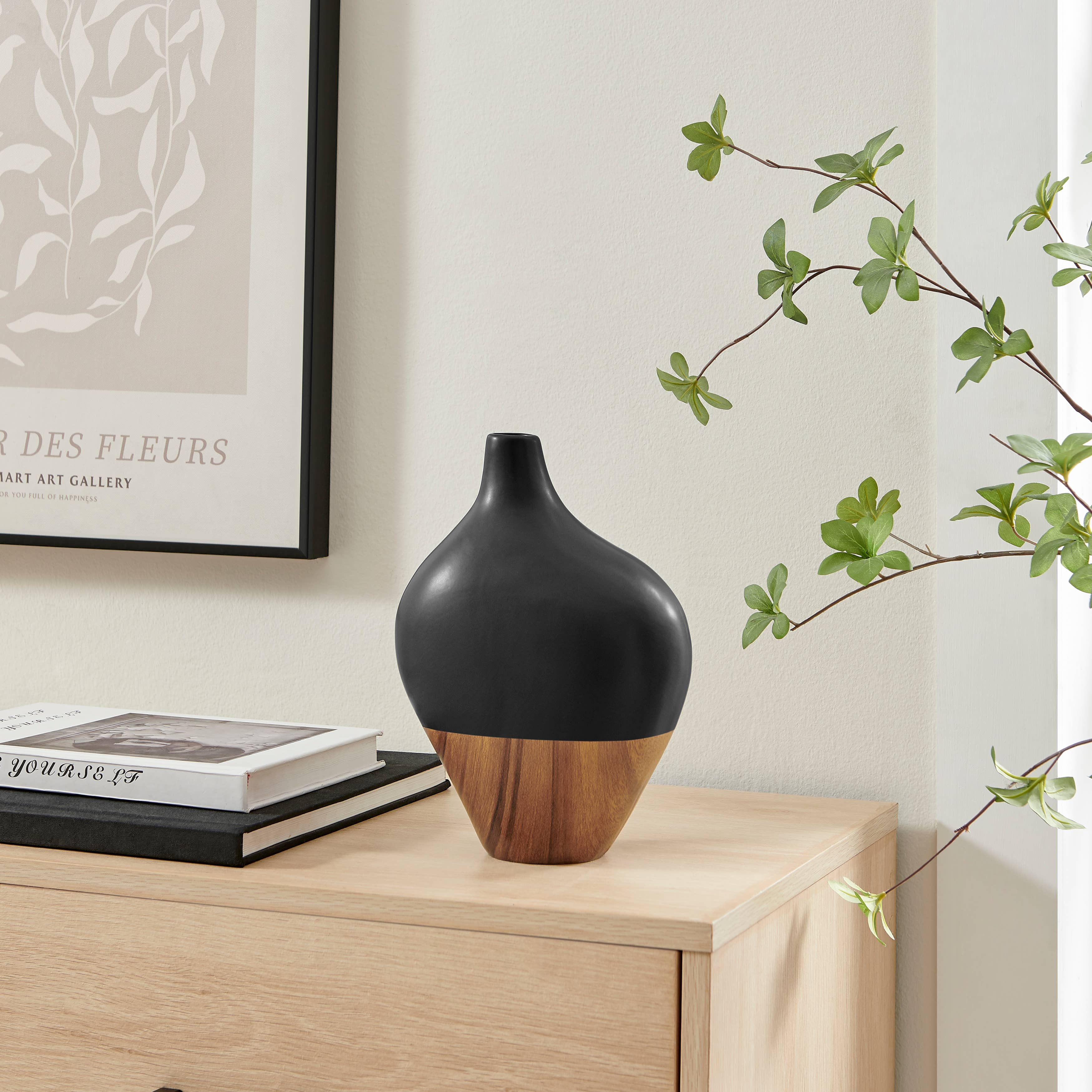 Milo Canteen Asymmetrical Two Tone Vase Black and Walnut