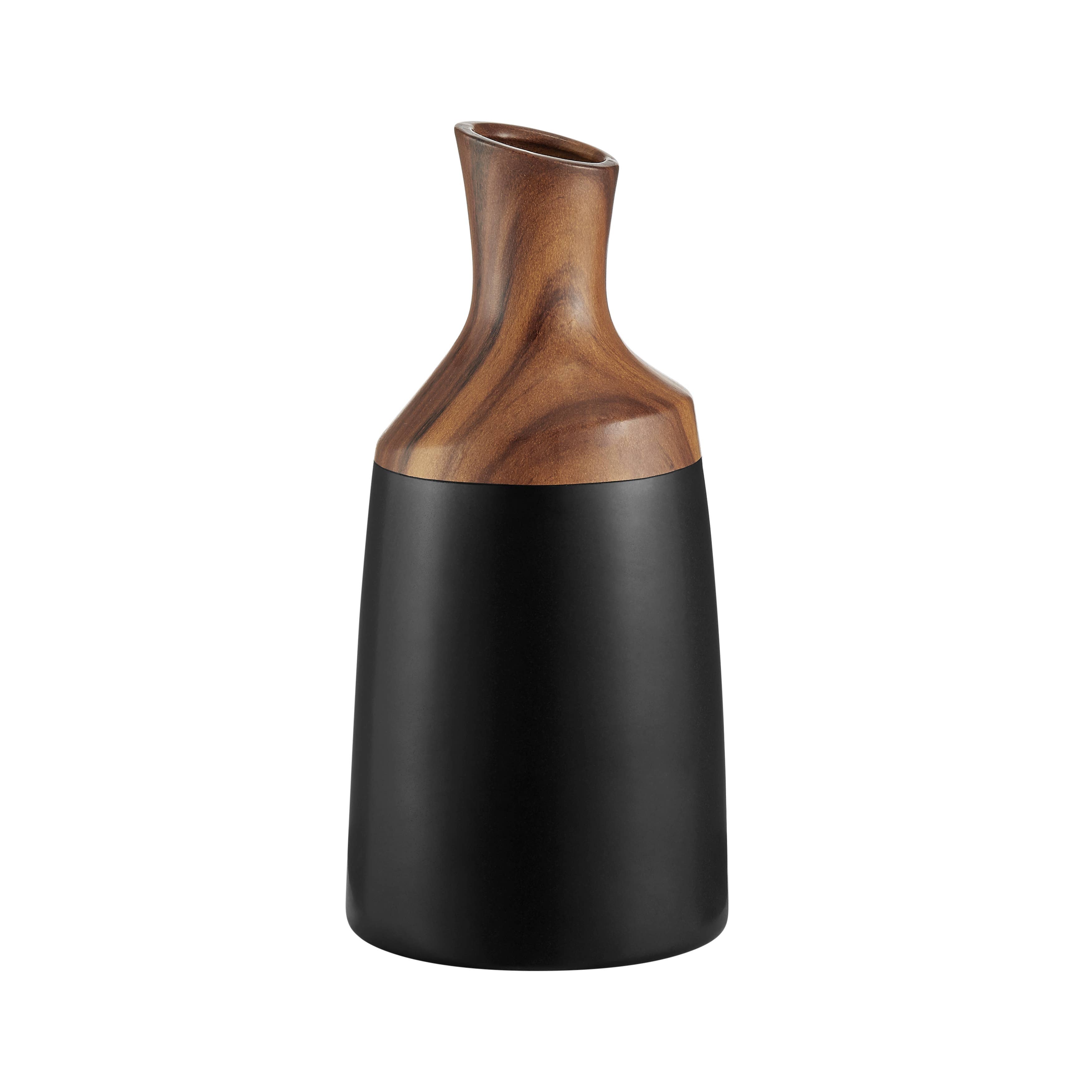 Milo Kande Carafe Two Tone Tabletop Vase Black and Walnut: Large