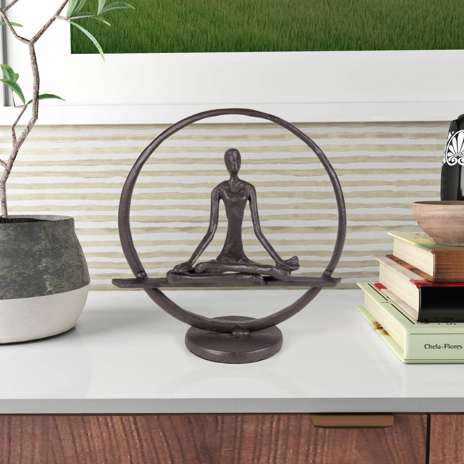 Yoga Meditation Circle Cast Iron Sculpture