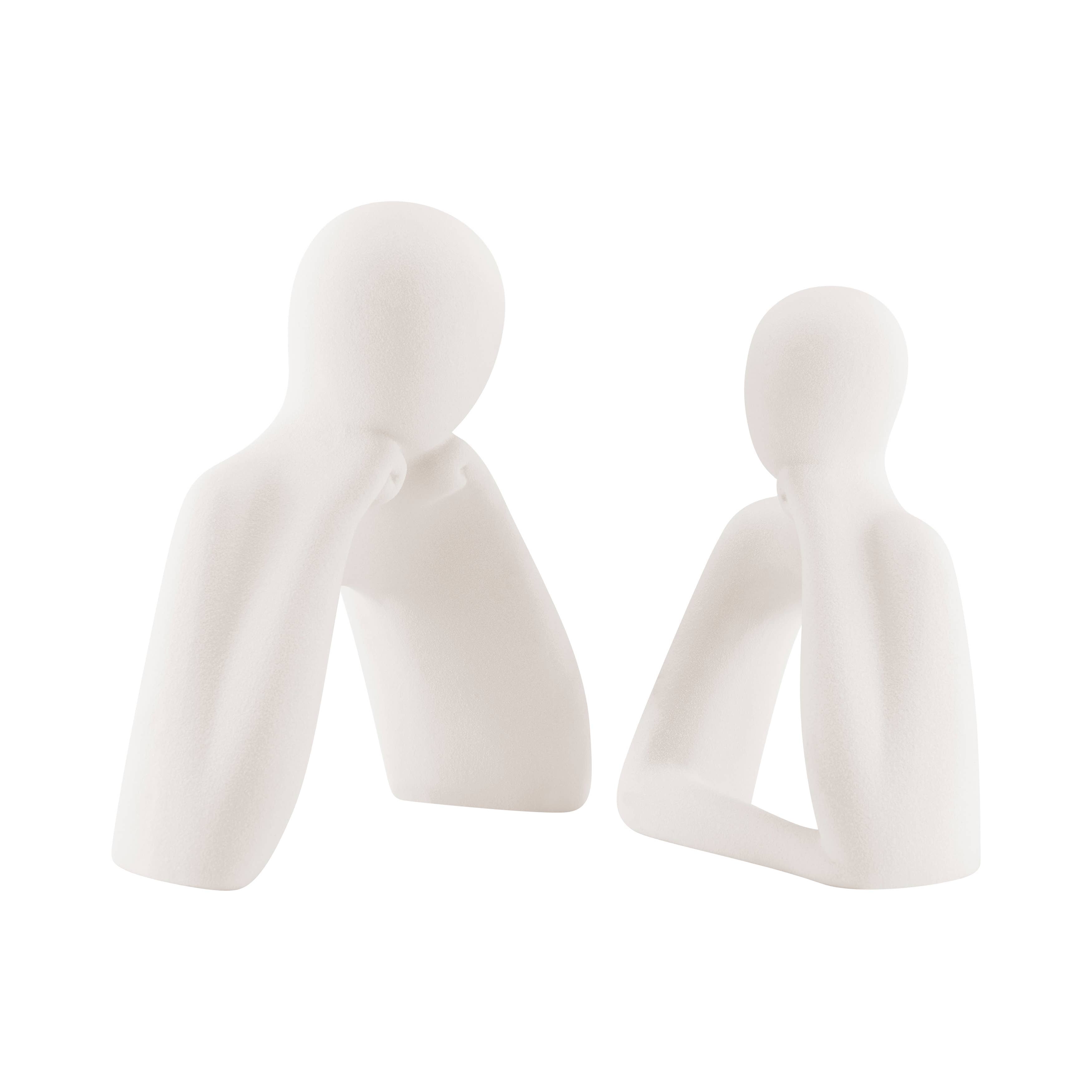 Hans Tanka Cream Thinking Couple Matte Ceramic Sculpture Set