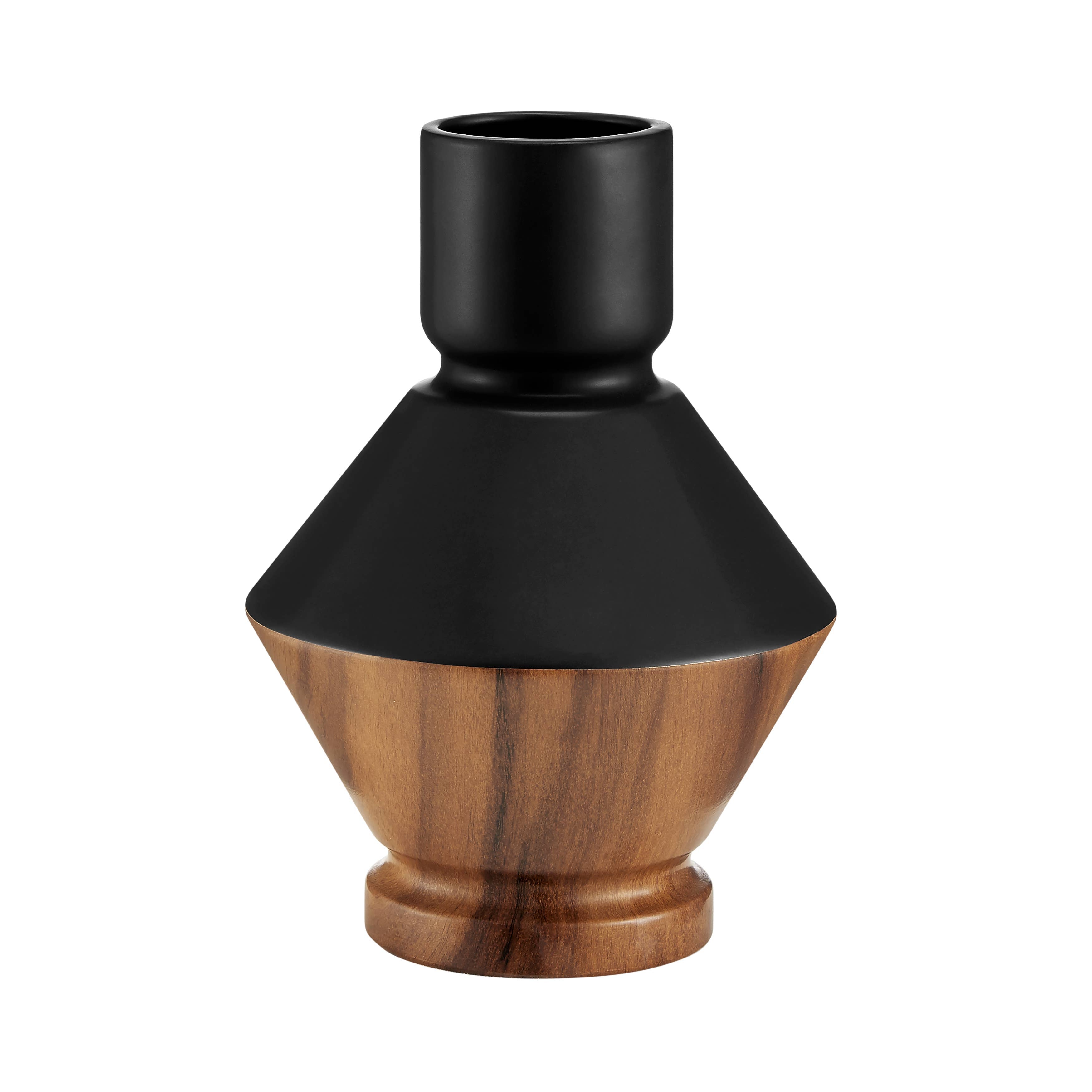 Milo Diamant Revese Hourglass Two Tone Vase Black and Walnut