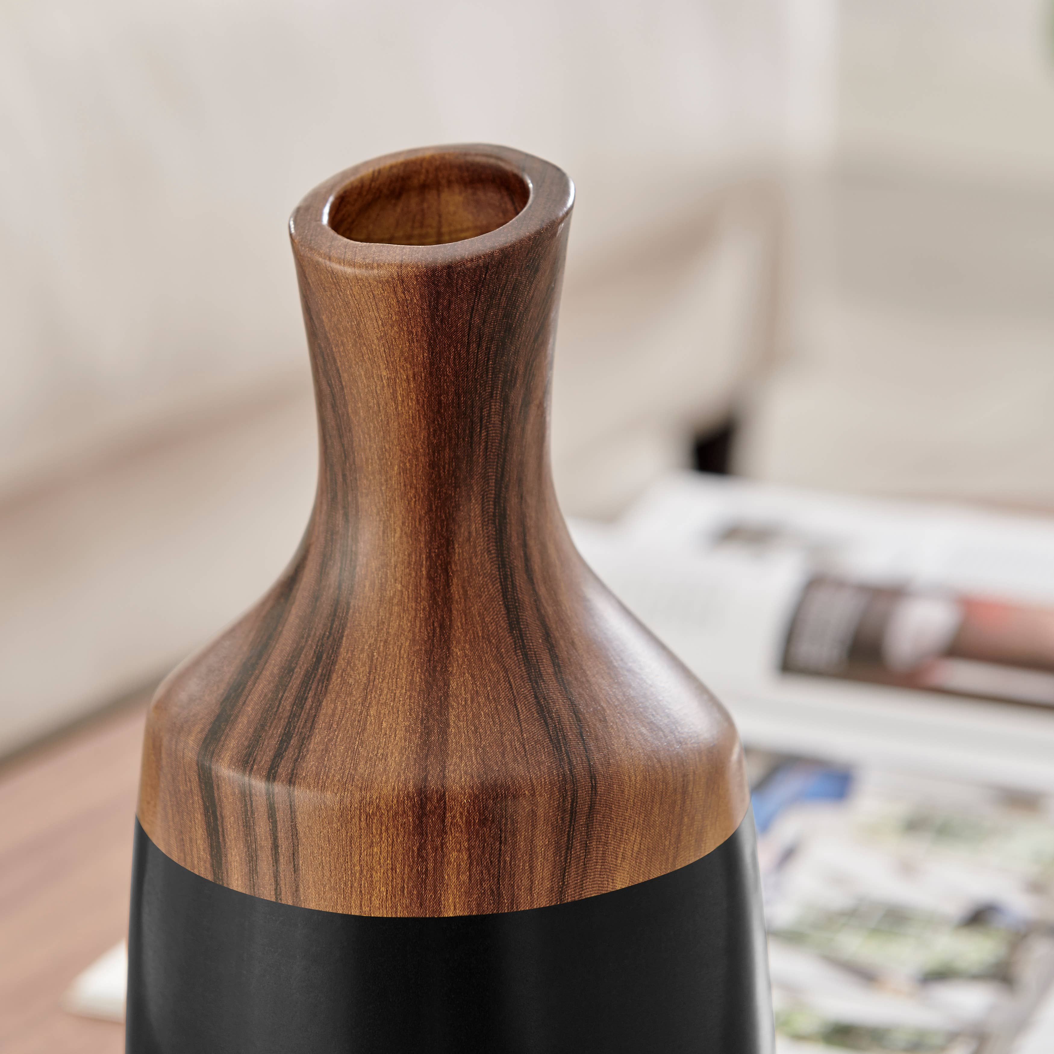 Milo Kande Carafe Two Tone Tabletop Vase Black and Walnut: Large