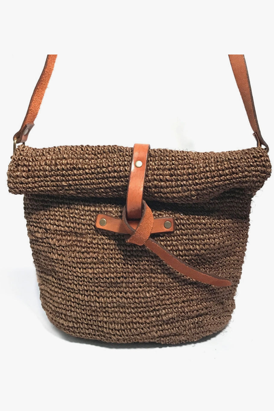 Crocheted Crossbody Bag with Leather Tie