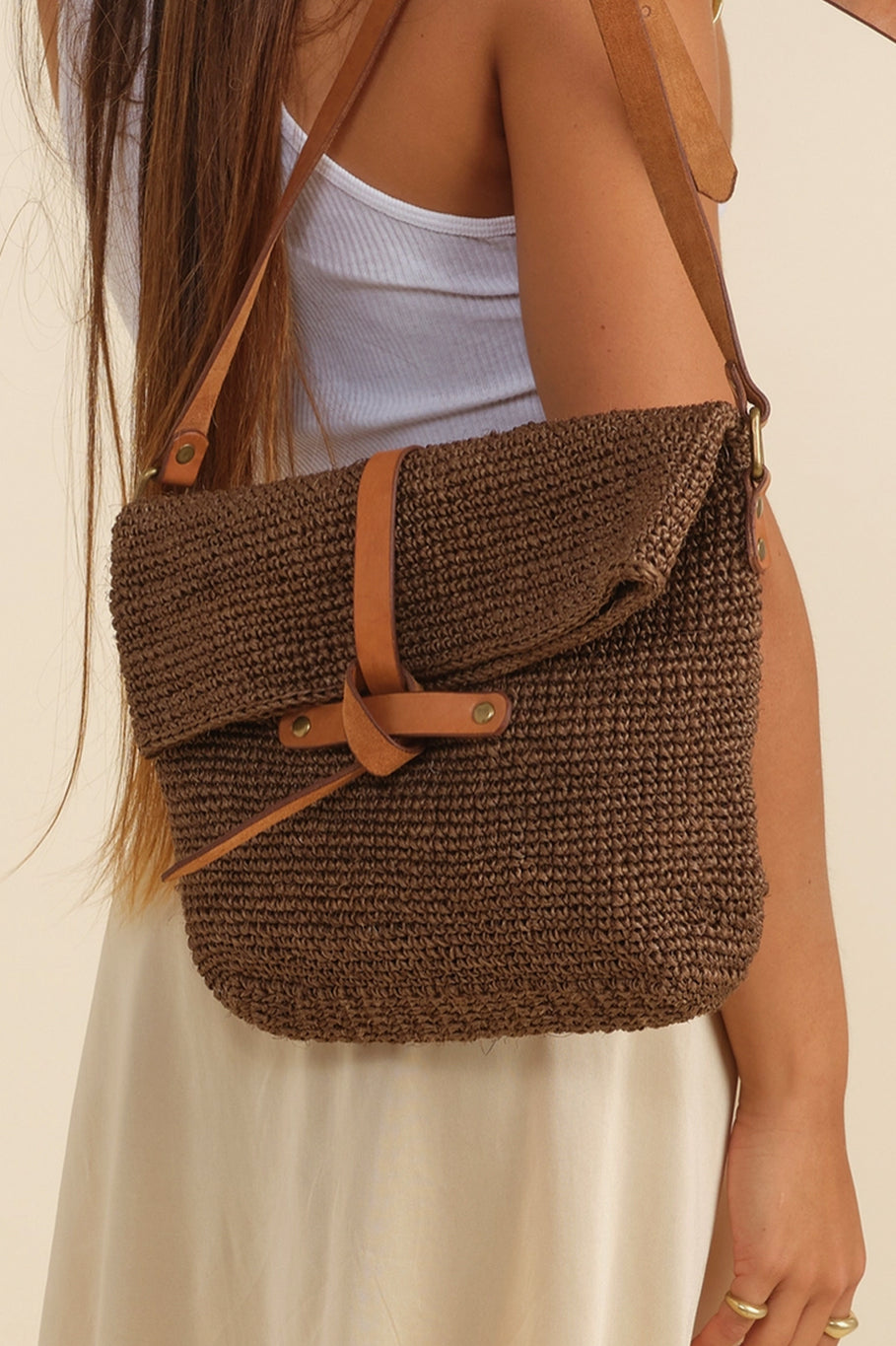 Crocheted Crossbody Bag with Leather Tie