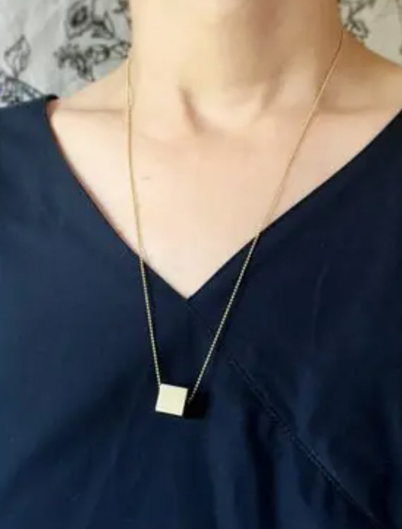 Small Brass Cube Necklace