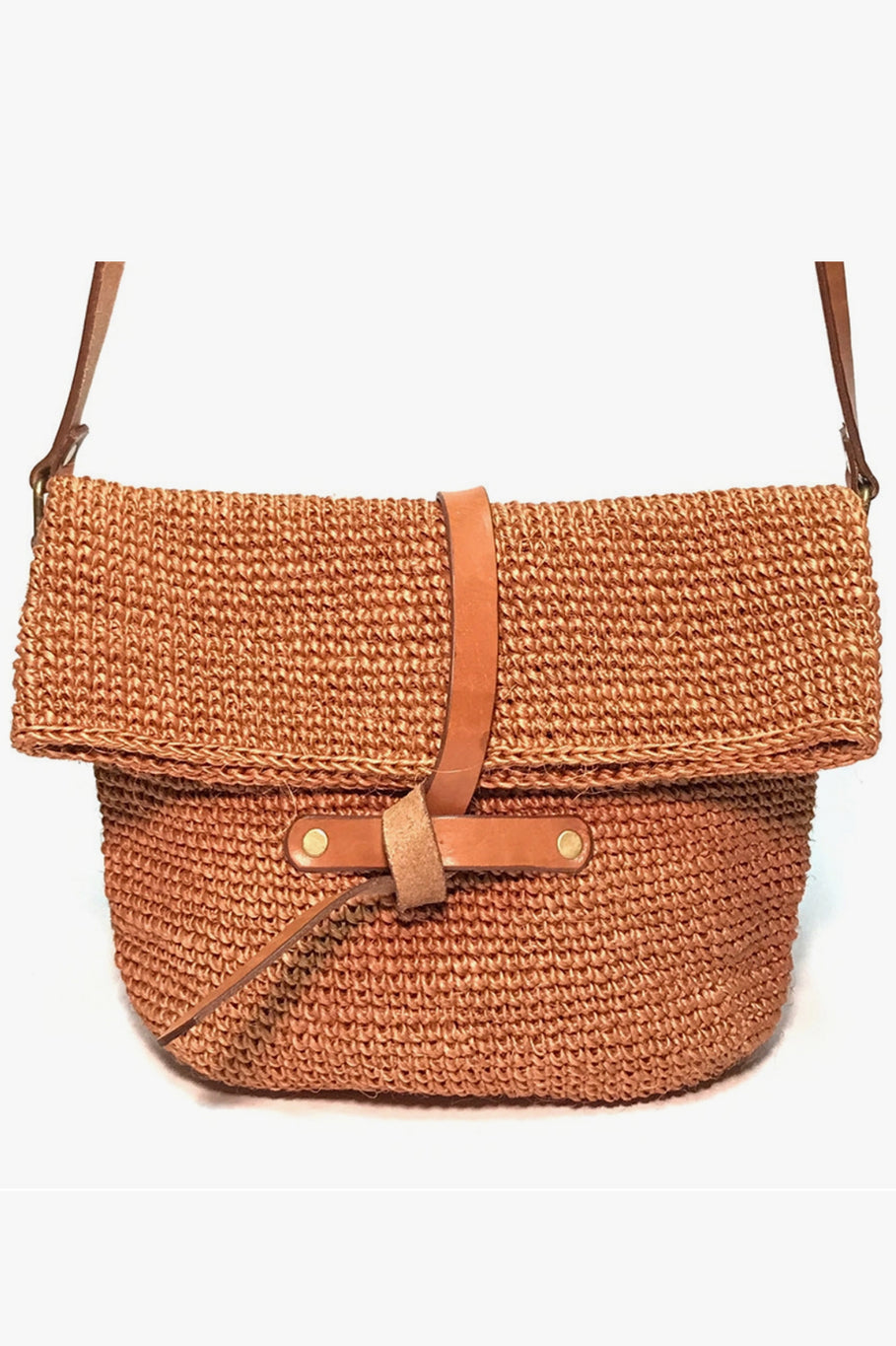 Crocheted Crossbody Bag with Leather Tie