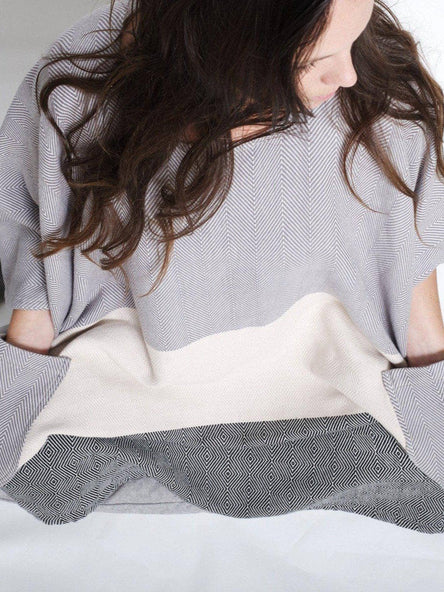 Meditation Blanket / Shawl - Grey Cream Charcoal Stripe