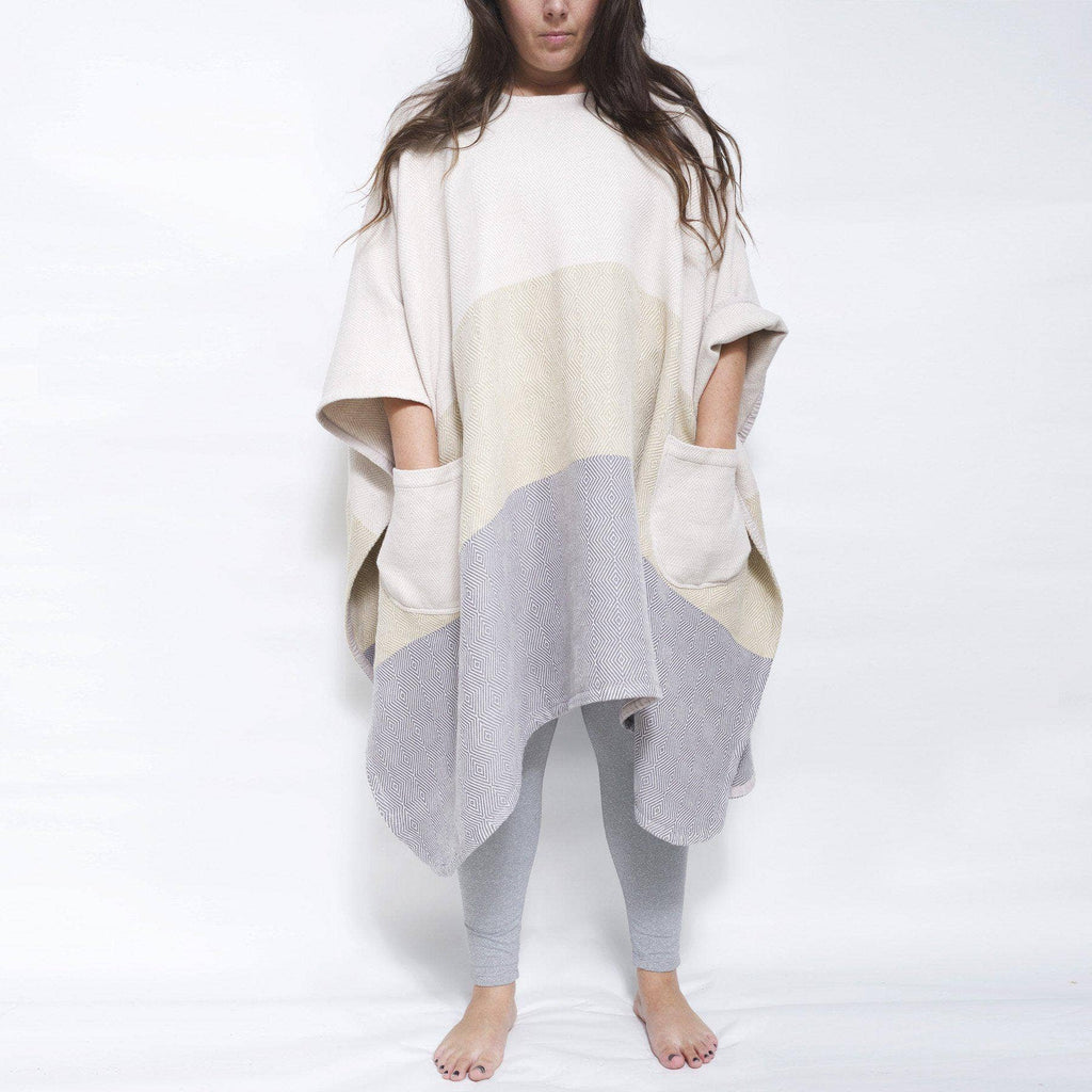 Meditation Blanket / Shawl - Cream Straw Grey Stripe