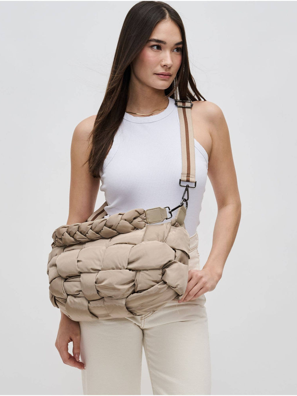 Medium Woven Nylon Shoulder Bag