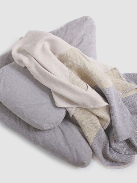 Meditation Blanket / Shawl - Cream Straw Grey Stripe